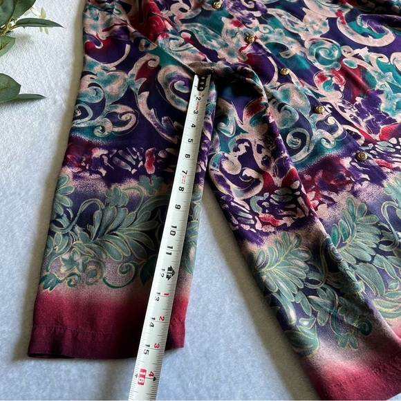 Women’s Sz 16 Vintage Paisley Print Blouse Button Up V-Neck - Picture 10 of 14